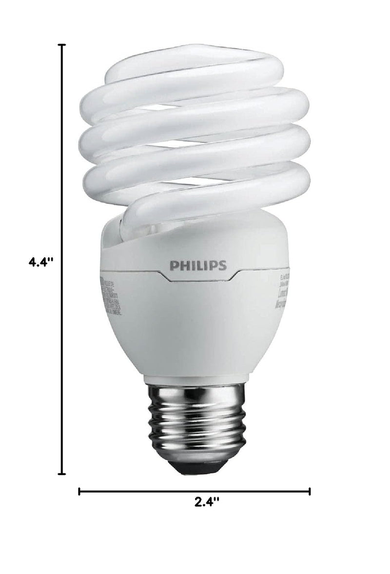 Philips LED 433557 Energy Saver Compact Fluorescent T2 Twister (A21 Replacement) Household Light Bulb: 6500-Kelvin, 23-Watt (100-Watt Equivalent), E26 Medium Screw Base, Daylight Deluxe, 4-Pack 4 Count (Pack of 1) 23W (100-Watt Equivalent)