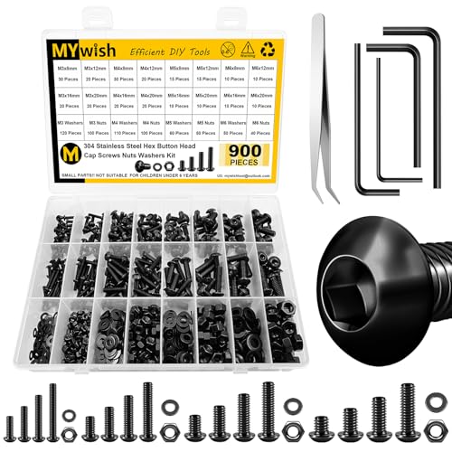 Mywish 244Pcs M5 304 Stainless Stee Metric Screw Assortment & 900Pcs M3 M4 M5 M6 Metric Screw Assortment Kit, Button Head Socket Cap Metric Screws Bolts