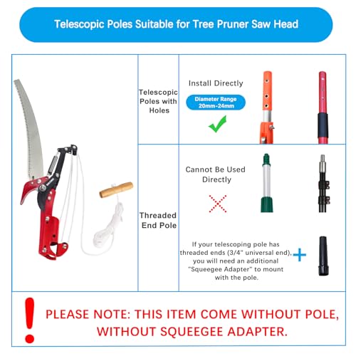 BAYTORY Extendable Tree Pruner Saw Head Without Pole, Pruning Shears Iron Connector | 3-Wheel