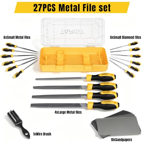 TARIST 27PCS Metal File Set, Include Steel file/Small file/Sandpaper/Brush