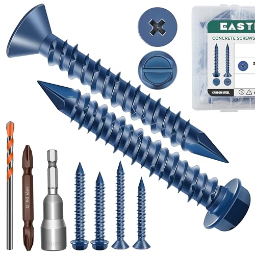 30Pcs 1/4 x 1-3/4" Concrete Screws Anchors with Drill Bit & 200Pcs Concrete Screws Anchors with Drill Bit, 3/16" 1/4" Hex & Flat Head Concrete Masonry Cement Screws Assortment Kit for Masonry