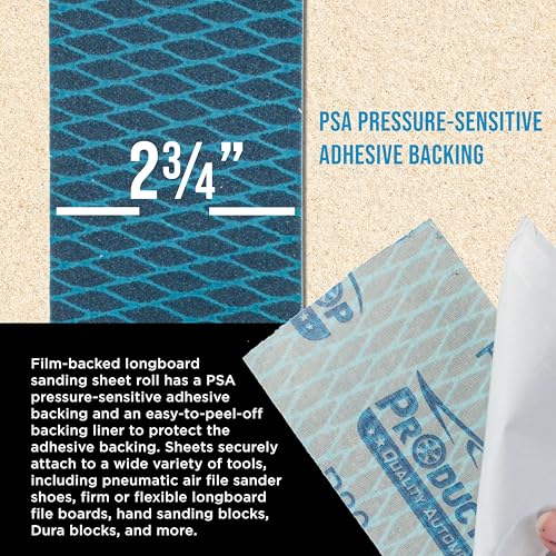 ProductionShop 60 Grit PSA Rhombus Diamond Shape Blue Longboard Sandpaper, 2-3/4" Wide Continuous 12 Yard Roll - Self Adhesive Stickyback for Auto Wood Air File Long Board Sanders, Hand Sanding Block