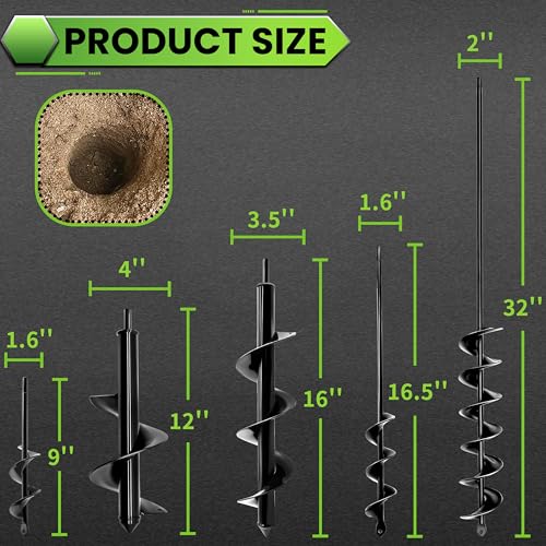 5PCS Garden Auger Drill Bit Set - 1.6x9 &1.6x16& 4x12 &3.5x16 & 2x32 inch Black 5PCS-1.6x9 & 1.6x16 & 4x12 & 3.5x16 & 2x32 in