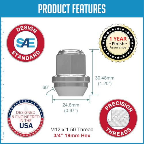 Wheel Accessories Parts 20 Pcs M12x1.5 12x1.5 Thread OEM Style Lug Nuts 1.2" Long Chrome 3/4" 19mm Hex Hex Fits Jeep Compass Patriot ｜ Chrysler Grand Caravan Pacifica 6509769AA ｜ 611-074 20 Pack Caravan Pacifica Steel Wheel
