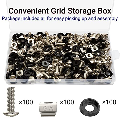 AMPCOM 100-Set M6×16mm Cage Nuts for Rack Mount Server Cabinet, Server, Router and Switch