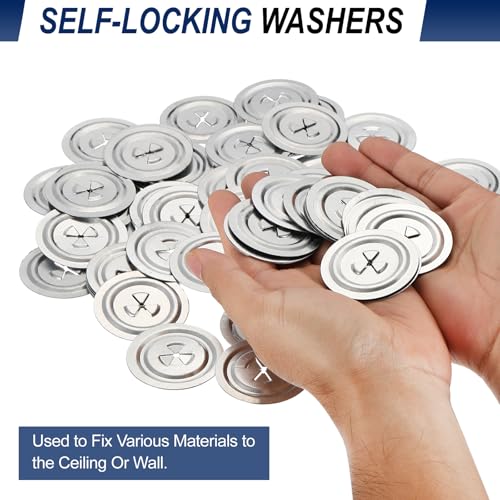 200Pcs Self Locking Washers (2 Inch) for Perforated Insulation Pins - Galvanized Iron Metal, Round Flat Plaster Washer for Wall/Ceiling 200