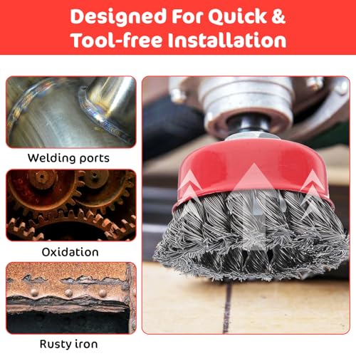 10-Pack Stainless Steel Wire Wheel & Cup Brush Set for 4-1/2" Angle Grinder - 4 & 3 Inch Knotted and Crimped Brushes with 5/8"-11 Threaded Arbor for Rust, Paint, Weld Removal