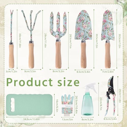 10-Piece Floral Garden Tools Set with Tote Bag, Heavy Duty Gardening Kit with Pruning Shears, Trowels, Rake, Sprayer, Kneeling Pad & Gloves - Gift for Women, Gardener, Mother's Day