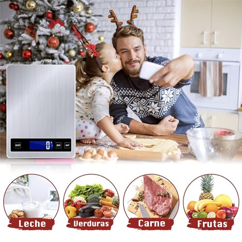 Kitchen Scales, 33lb/15kg Digital Kitchen Cooking Scales with LCD Display +Stainless Steel+Tempered Glass, Accuracy up to 1g - g/kg/lb:oz/ml/fl'oz -USB or Battery Operated