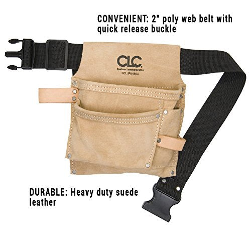 Custom Leathercraft IP489X Suede Tool Bag & Poly Web Belt + CLC Deluxe Cordless Poly Drill Holster