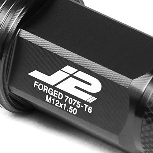 J2 Engineering LN-T7-022-15-BK 7075 Aluminum Black M12X1.5 20Pcs L: 80mm Spiky Cap Lug Nut w/Adapter