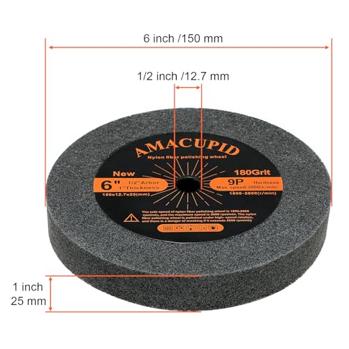 Deburring Wheel Brushed Buffing Wheels. For Bench Grinding Polishing Machine. Polishing Stainless Steel Copper and Aluminum. 6 inch Diameter,1/2 inch Arbor,1 inch Thickness,180 Grit.