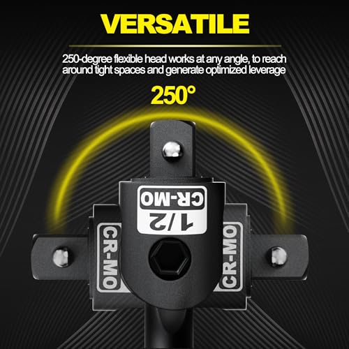 1/2" Drive 25-Inch Breaker Bar, Heavy Duty Extension Breaker Bar with 250° Swivel Head, CR-MO Steel, Defeats Rusted and Frozen Fasteners 1/2" 25 inch