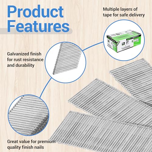 meite 16 Gauge 20 Degree Finish Nails Set 2-1/2 Inch & 1-1/2 Inch Galvanized Angled Finishing Nails for Finish Nailer Cabinet Crown Baseboard