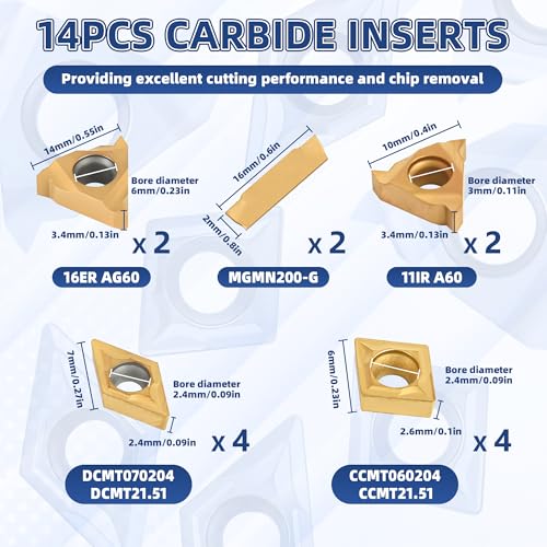 21-Pcs Indexable Lathe Tool Set with 7PCS 1/2" 12mm Shanks Turning Tool Holders and 14PCS Carbide Inserts for Turning, Grooving, Threading, Boring 7PCS1/2'' 12mm Shanks+14PCS Inserts