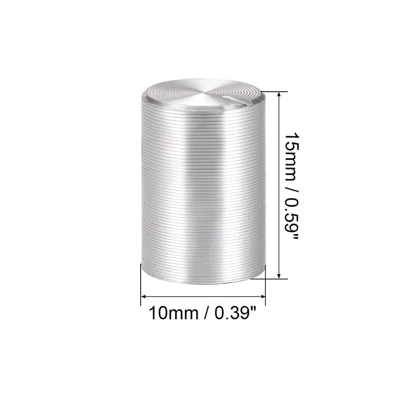 sourcing map 5pcs Aluminum Volume Control Potentiometer Knurled Shaft Rotary Knob 10mmx15mm Silver