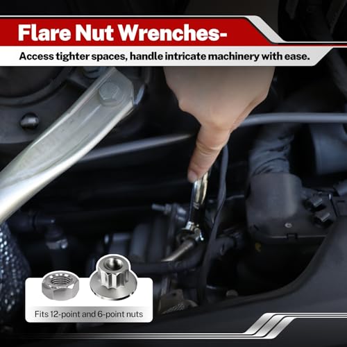 BILITOOLS 12-Piece Flare Nut Wrench Set, 1/4"-7/8" & 6-21mm Line Wrench Set