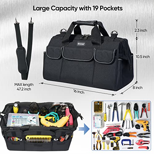 TICONN 16in Tool Bag with Waterproof Soft Bottom + Tool Pouch (6PK Combo)