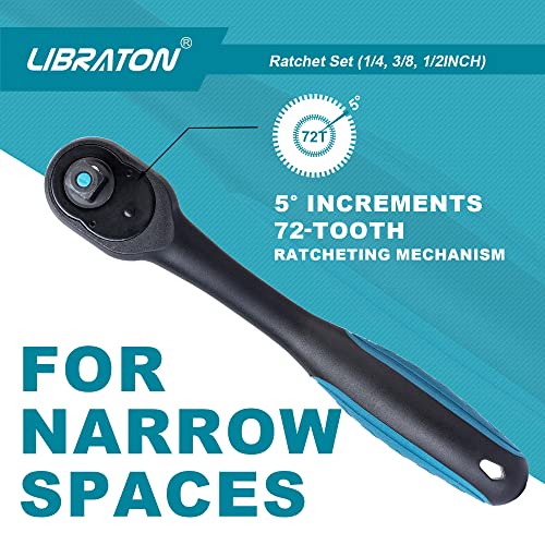 LIBRATON Ratchet Set, 3-Piece 1/4", 3/8", 1/2" Ratchet Handle
