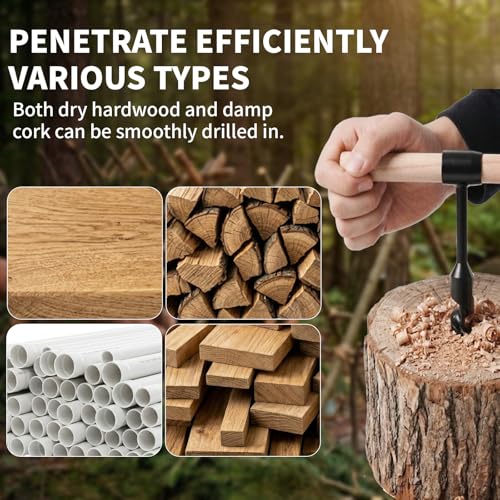 4 Pcs Hand Auger Wood Drill, Bushcraft Gear Heavy Duty Steel Hand Guger