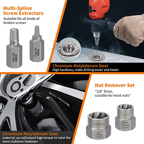Screw Extractor Set, 37# Cr-Mo & 6542 HSS Steel Cobalt Left-Hand Drill Bit, Easy Out Broken Bolt Remover Reverse, Ez Out Stripped, Rounded-Off, Damaged Bolts, Screws&Studs Removal Tool (31-Pieces) 31-Pieces