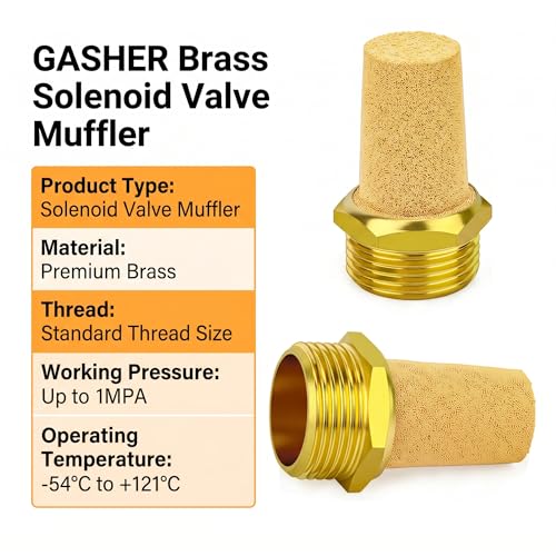 GASHER 1PCS Brass Long Head Solenoid Valve Muffler, 1-1/4BSP Thread Pneumatic Exhaust Silencer, Noise Reducer for Solenoid Valves, Industrial Automation Pneumatic System Components
