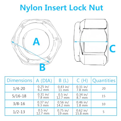 Marine Grade 316 Stainless Steel with Nylon Insert Lock Nuts Coarse Thread Nuts（1/4-20 5/16-18 3/8-16 1/2-13）