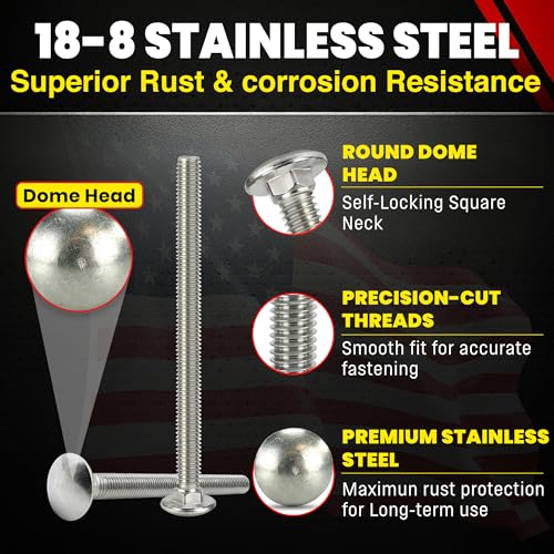 Chenango Supply 1/4-20 x 4 Stainless Steel Carriage Bolts 1/4-20x4