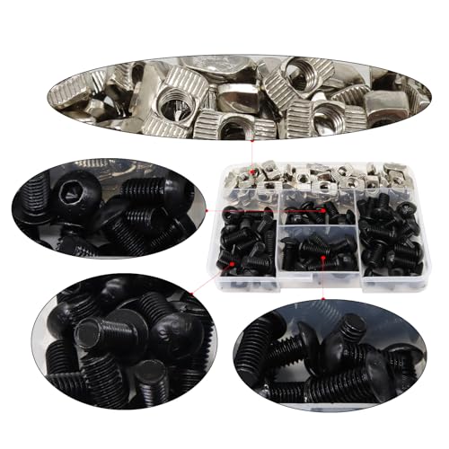 120Pcs 4040 Aluminum Extrusion Hardware Black Kit - M8 T Slot Nuts & Bolts 10Pcs M8x14, 40 M8x16, 10 M8x18, 60Pcs 40 Series M8 Drop-in T Nuts, Compatible with 4040 4080 Extrusion Accessories 40 Series Type Black