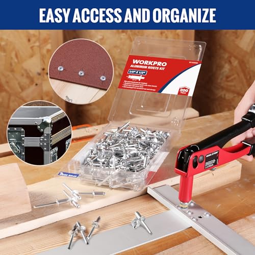 WORKPRO 200Pcs Aluminum Blind Rivets, 1/4" x 1/2" Pop Rivets Assortment 1/4" x 1/2"