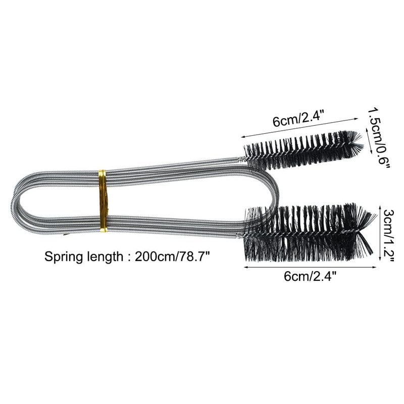 Flexible Cleaning Brush for Pipes, Pipe Cleaning Brush with Two Bristle Heads, 90 cm/155 cm/200 cm Long, Cleaning Tool for Hose, Pipes, Narrow Drain Hole 200 cm