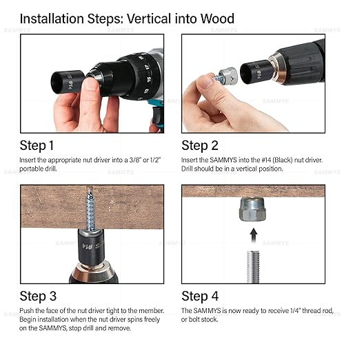 Everflow Sammys 8009925-25 GST 25-380 3/8 Inch Screw Vertical Threaded Rod Anchor Designed for Wood, Easy Use, No Pre-Drilling Required, Steel Zinc Finish, 3/8 x 2-1/2 Inch Screw Length (Pack of 25)