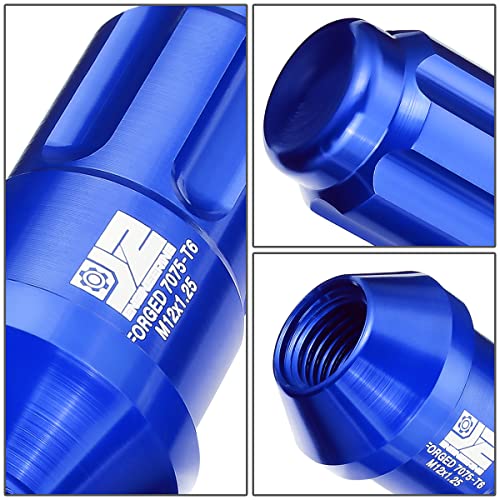 J2 Engineering J2-LN-T7-035-125-BL 20Pcs M12 x 1.25 T6-7075 Aluminum 50mm Closed End Lug Nuts w/Deep Drive Extension Adapter,Blue, 24mm x 50mm