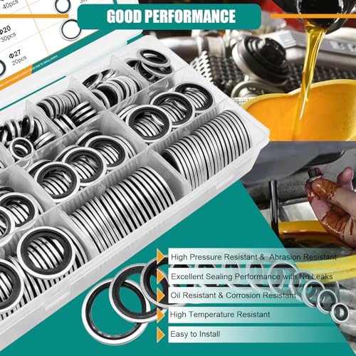 450PCS Bonded Sealing Washers Automotive Metric Self-Centred Crush Washers 450pcs Sealing Washers