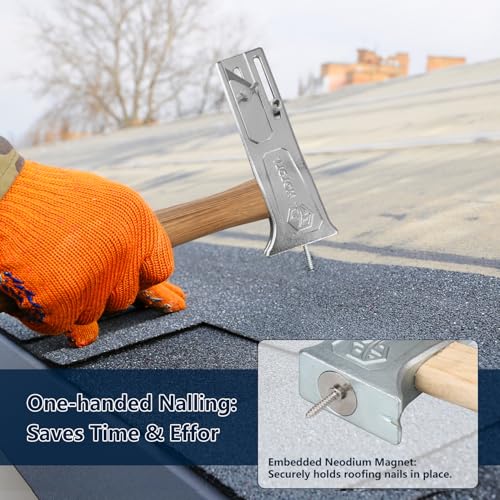 Magnetic Roofing Hammer with Sliding Gauge and Utility Knife,All-in-One Roof Repair Tool for Shingles, Felt Caps and Nails,Efficient Magnetic Hatchet for Professional and DIY Roofing