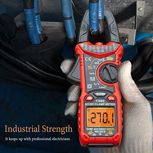 KAIWEETS HT206D Digital Clamp Meter T-RMS 6000 Counts, KET01 Soft Silicone Electrician Test Leads Kit