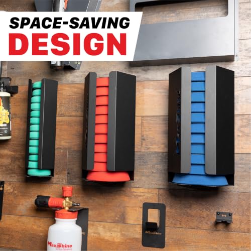 Maxshine Universal 5" Foam Pad Holder Mini – Wall-Mounted Polishing Pad Organizer for 6+ Foam Pads – Heavy-Duty Metal Storage Rack for Garage & Mobile Detailing (Logo) 5" Mini (6+ Pads) Logo
