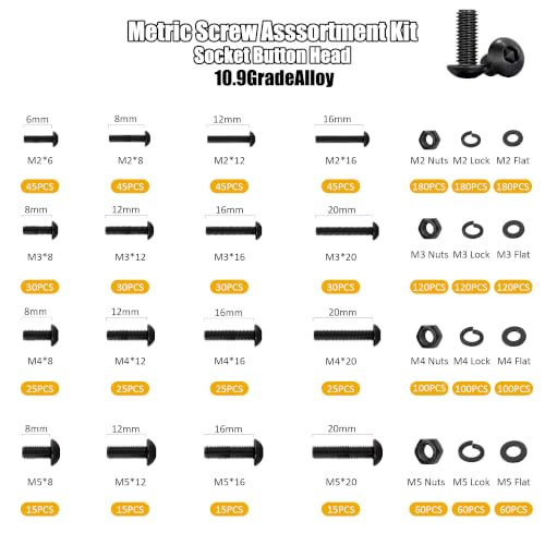 ZTF 3440pcs Metric Screw Assortment Kit, M2 M3 M4 M5 Machine Screws Nuts Button Head ss+black 3440Pcs