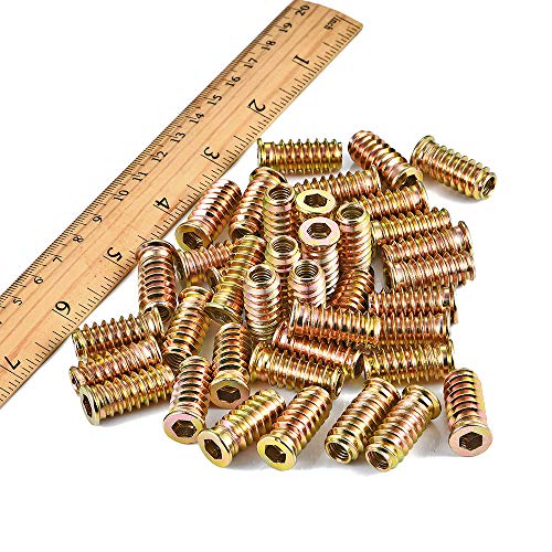 200Pcs 1/4"-20x25mm Hex Nut Inserts Wood Threaded Fastener for Furniture 200 Pcs 1/4"-20 x 25mm