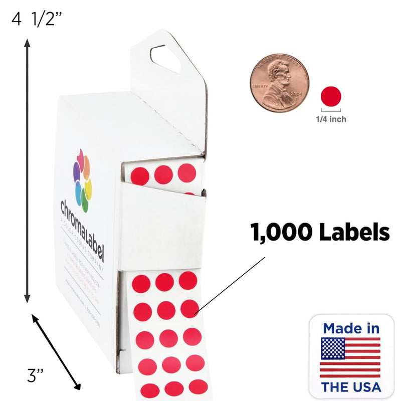 ChromaLabel 1/4 Inch Red Dot Stickers, Sticky Dots for Color Coding, Small Circle Labels for Inventory, Arts, and Office Use - 1000 Stickers in Dispenser Box, Red Labels - Case of 15 1/4" Pack of 15