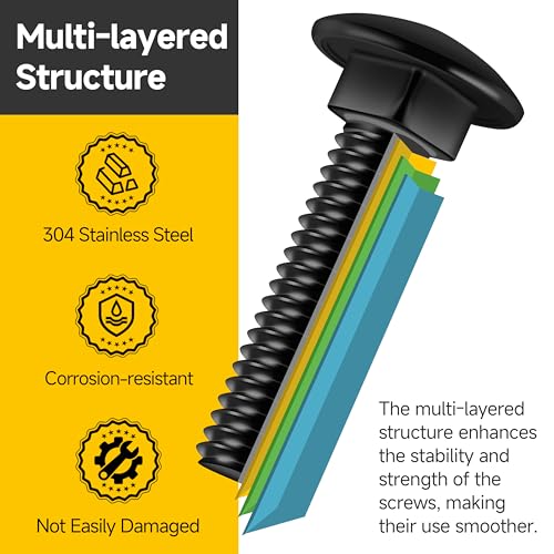 Mywish (8 Sets) 1/2-13 x 2 Carriage Bolts & 77Pcs Wood Screws #10 x 2-1/2" 1lb Box, Deck Screws 2 1/2 Inch, T25 Torx Drive Head, Outdoor Construction Screws, Carriage Bolts Screws Round Head Square Ne