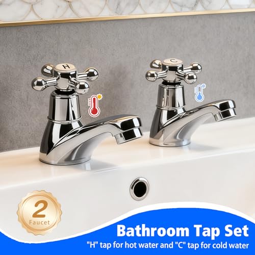 Basin Taps Pair, Traditional Bathroom Faucet 2-Hole Dual Lever Basin Taps