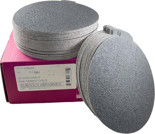 Sungold Abrasives 020068 5" 80 Grit Psa Sanding Discs Silicon Carbide Cloth For Stone, Glass And Marble, Pack-50