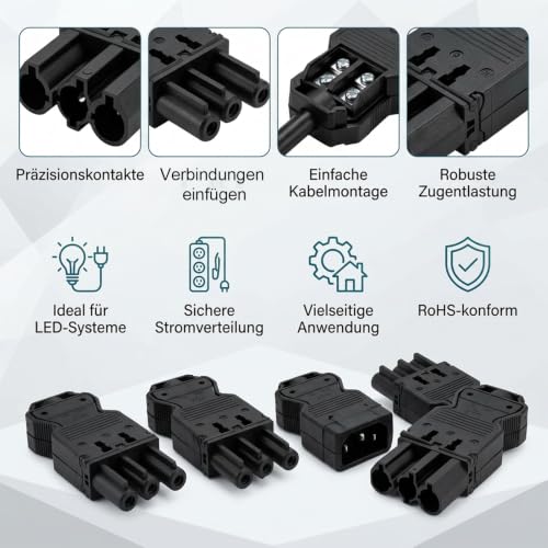 Inlet Plug 4 Pieces Compatible with Wieland GST18 for LED Light Strips