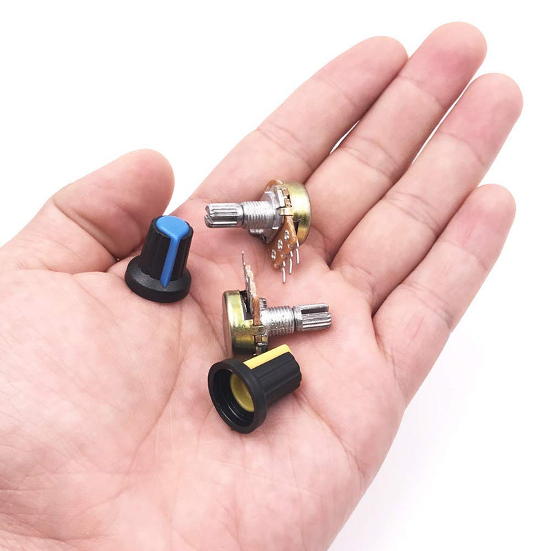 GTIWUNG Potentiometer Mono Linear B5K B10K B20K B50K B100K, 20 pieces. Single potentiometer, WH148 3-pin rotary potentiometer with nuts and washer T244