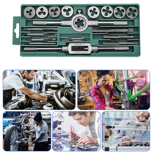 Tap and Tap Tool Set, Metric M3-M12, 20-Piece Fine Thread Cutter Set, Metric, Thread Cutting Machine, Tap Die Set with Drill