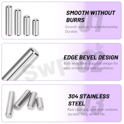 Swpeet 60Pcs M6 M8 M10 304 Stainless Steel Dowel Pin Assortment Kit, Cylindrical Shelf Support Peg Pin Rod Fasten Elements for Maintenance and Connection (with A Storage Box )