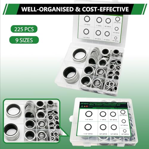 225 PCS Auto Self-Centering Bonded Sealing Gasket Assortment Kit SAE 225