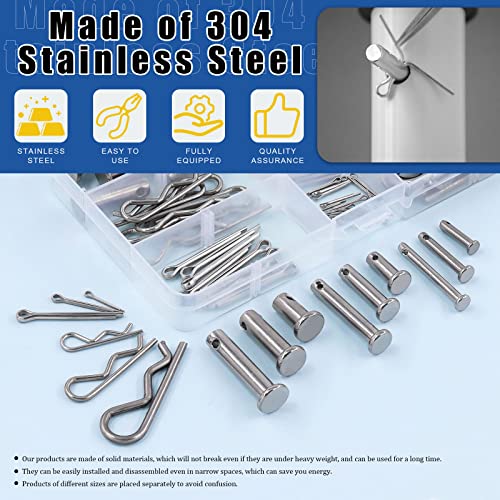 Glarks 122Pcs 4 Styles Clevis Pin/Cotter Pin/Hair Pin/Dowel Pin Assortment Set, 15 Size 304 Stainless Steel Pin Fasteners for Automotive, Mechanics, Cars, Trucks, Lawn Mower Use