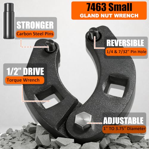 1266 & 7463 Gland Nut Wrench - Set of 2 Hydraulic Cylinder Pin Spanner Wrench, Adjustable Heavy Duty Spanner Wrench Remove & Install Gland Nuts - For Farm & Construction Equipment Nuts Under 7 Inches